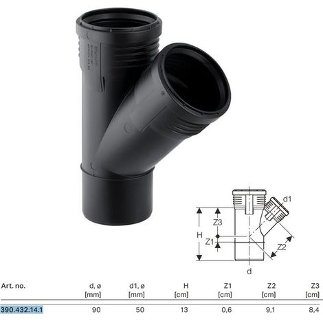Geberit Silent-PP derivazione 45°, DN 90 / 50, 390.432.14.1