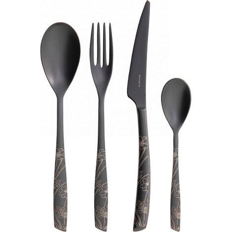 Set posate 24 pezzi in scatola Gallery Riviera Lady Black Diamond Nero PVD Sabbiato Bugatti