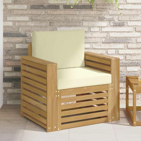 Canapé de Jardin Modulable 1 Place en Bois d'Acacia Massif Blanc et Crème, 23.8kg - PANGIVO (1/5)