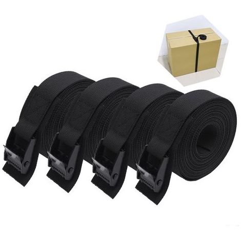 4 Stück, kurzer, gepolsterter Zurrgurt, 25 cm, 1 m, Klemmschnalle, schwarz (1/4)