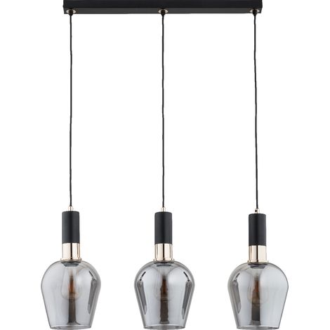 Suspension barre noir/or GARDA Alfa 3xE27 verre fumé (1/3)