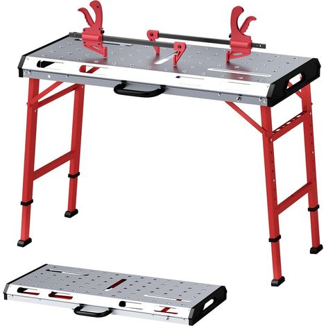 Goplus – Table établie pliante 107 x 62 cm – Capacité 450 kg – 7 hauteurs réglables 70,5-93,3 cm – 2 serre-joints inclus – Poignée de transport (1/5)