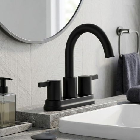 Mitigeur pour vasque, inox, noir, eau chaude/froide, 3 trous (1/5)