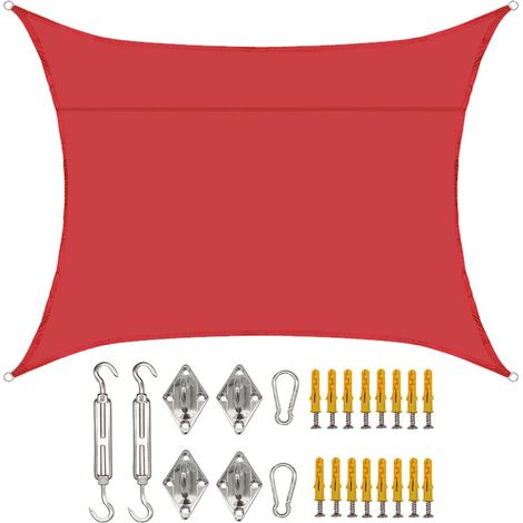 Voile d'ombrage rectangulaire 23m pour jardin, piscine, terrasse, en tissu Oxford imperméable et résistant aux UV (rouge) (1/5)