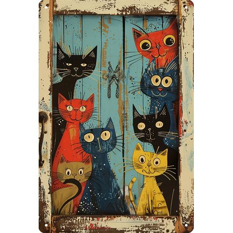 Divertissant panneau rétro en étain de chat vintage, panneau en métal pour décoration murale de bar, poster en métal pour cuisine, pub, club, salon, restaurant, magasin, bureau, 20 x 30 cm (1/5)