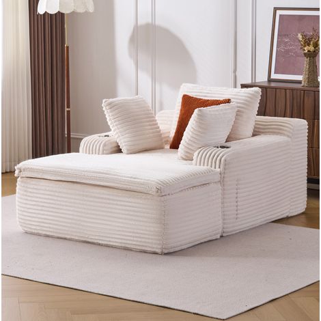 Divano letto 165x112x63 cm, con 3 cuscini, plaid 2 in 1, senza montaggio, velluto a coste beige (1/5)