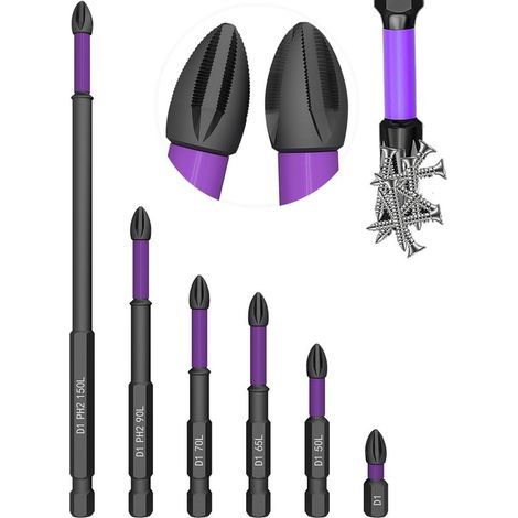 Magnetische Schraubendreherbits – Impact Phillips-Bits (1 bis 6 Zoll lang), magnetische D1-Stahlbohrer, rutschfester Sechskantschaft für Bohrmaschinen und Schraubendreher (1/5)