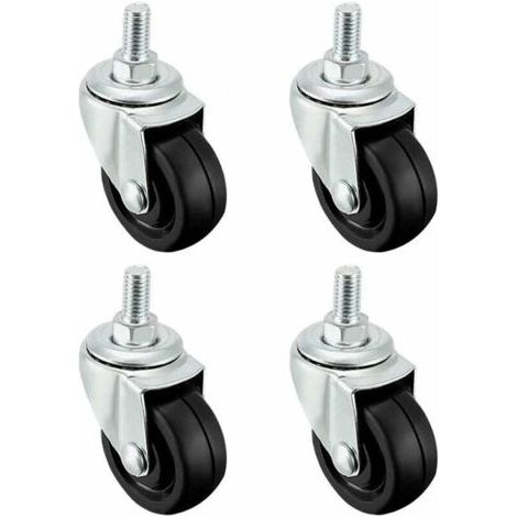 4 Stück 40-mm-Gummiräder, mit M8-Gewindestange, Schraubenlänge 15 mm, schwarze, solide Universalrolle, geeignet für verschiedene Möbel und Industriegeräte