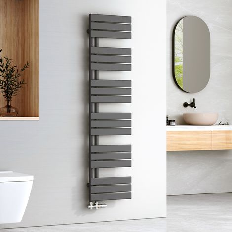 EMKE Sèche-serviettes à Eau Chaude Panneau Plat, Sèche-serviettes connexion latérale pour, Anthracite 1599x400mm 684Watts