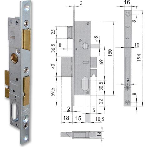 SERRATURA MONTANTE INFILARE 44225 CISA - B.Q ZINC F.MM 16 F.OVALE M2+SCR+Q8 E.MM 15 (1/5)
