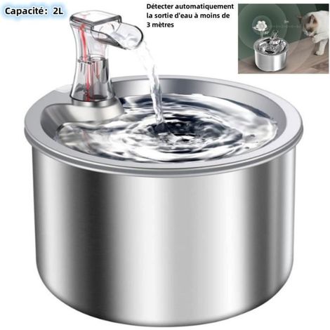 Fontaine à Eau Chat 304 en Acier Inoxydable Détection intelligente 24 Heures Gardent l\'eau Propre Capacité de 2L Ultra-Calme (1/4)