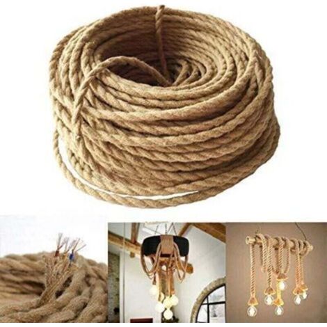 LED Lighting Fil de lin électrique à 3 conducteur, 3x 0.75mm² Câble Cordon d'alimentation 10M Rétro Tressé Industriel Corde pour lampes Suspension accessoires DIY (1/4)
