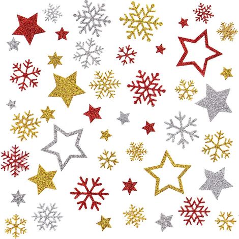 6 sheets 240 pcs  Autocollants Noël Stickers Pailletés Gommettes Noël Étoiles Flocons de Neige Décoration pour Carte Cadeaux de Noël Artisanat Scrapbooking Bricolage (1/5)
