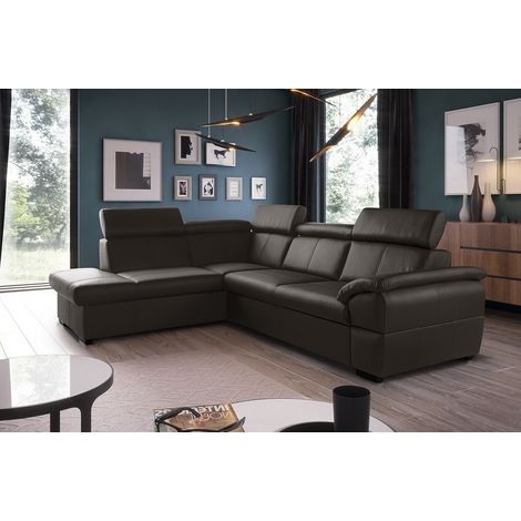 Canapé d'angle convertible en cuir italien de luxe 5/6 places TONY, avec coffre, chocolat, angle gauche (1/5)