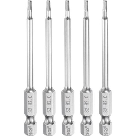 5pcs Foret à Tête Hexagonale 2mm (H2) Métrique 1/4" Tige Hexagonale 75mm (3") Long Embouts de Tournevis Magnétique Acier S2 Forets Hexagonaux à Pointe Plate pour Vis (1/5)