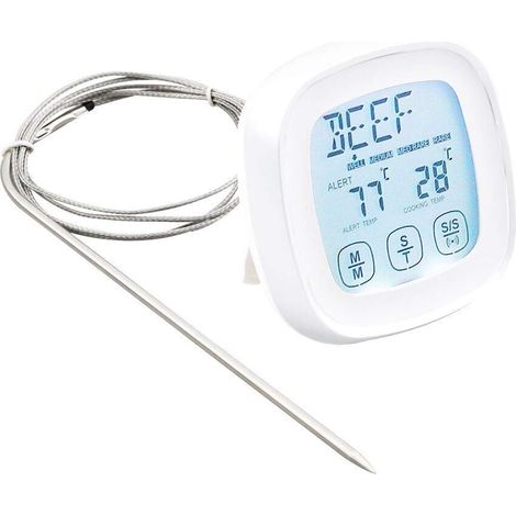LAOA Thermomètre à viande Thermomètre à lecture instantanée pour aliments Thermomètre de cuisson numérique avec sonde d'alarme minuterie pour four, cuisine, gril, fumoir - Blanc (1/5)