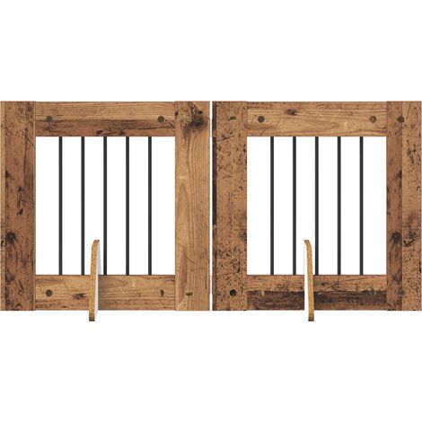 Cancello per cani con supporti 2 pcs Legno antico 60 x 60 cm vidaXL