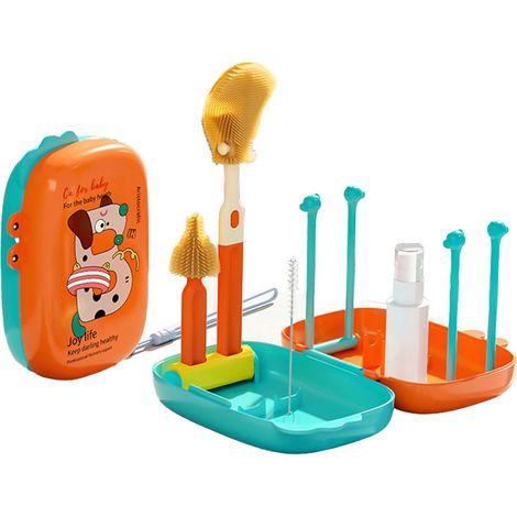 Kit de nettoyage pour biberons – Brosses multi-usages portables – Accessoires de voyage – Orange – (1/5)