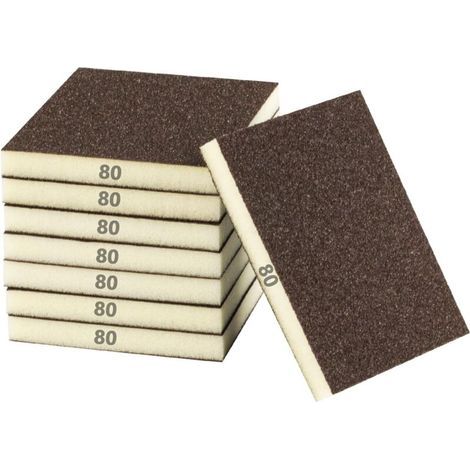 Set di 8 spugne abrasive, grana 80, lavabili con acqua e asciugabili, per legno, metallo, plastica, cartongesso o per lucidatura (12 x 10 x 1,3 cm) (1/4)
