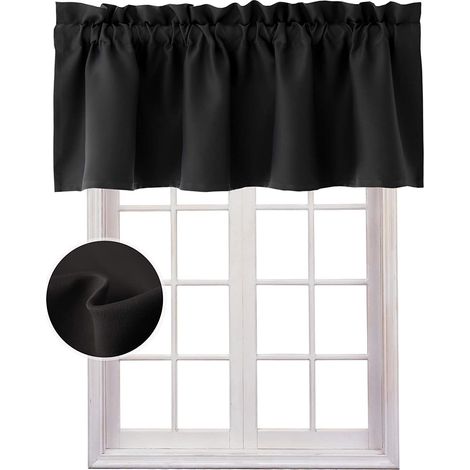 BEBUSINGOTO Rideaux occultants pour cuisine, cantonnière solide à isolation thermique, noir, 57 x 18 pouces, 1 panneau (1/5)