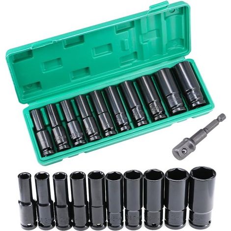 Coffret de douilles à choc, 10 clés hexagonales, embouts de choc, entraînement métrique 1/2 pouce (10-24 mm), avec rallonge, pour réparations automobiles et changements de pneus (1/5)