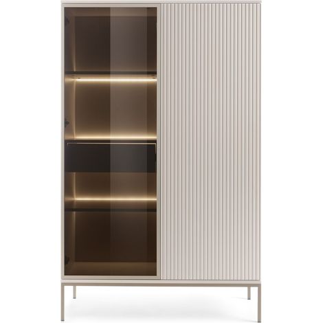 Vitrine haute moderne à façade cannelée, 104 × 166 × 39 cm, Cachemire / Or (1/5)