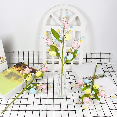 Brindille Artificielle - Œufs De Pâques Et Baies Fausse Fleurs - Pour Vase Guirlande Ou Centre De Table Printanier - Lot De 3 (1/5)