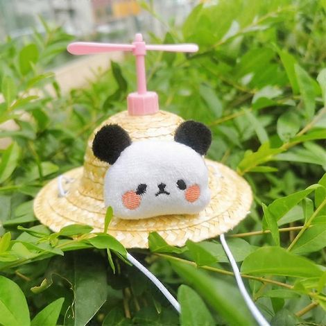 Sonnenhut mit niedlichem Bambus-Hubschrauber-Motiv – Größe S – Hellrosa Panda