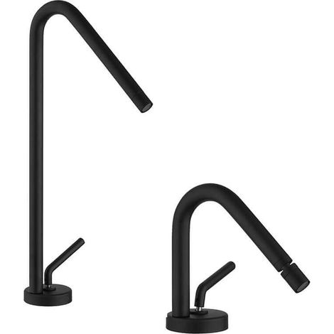 Coppia rubinetti per lavabo alto bidet nero opaco serie Lumos per piletta click clack (1/5)
