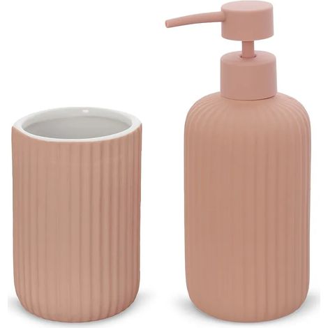 Set accessori bagno 2 pezzi in ceramica rosa soft touch Spring (1/5)