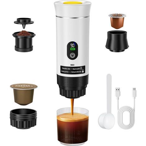 Machine à expresso portable 3 en 1 – Compatible avec les capsules ESE et le café moulu – Batterie 7500 mAh – Chauffage rapide à 90 °C – Idéale pour le camping (1/5)