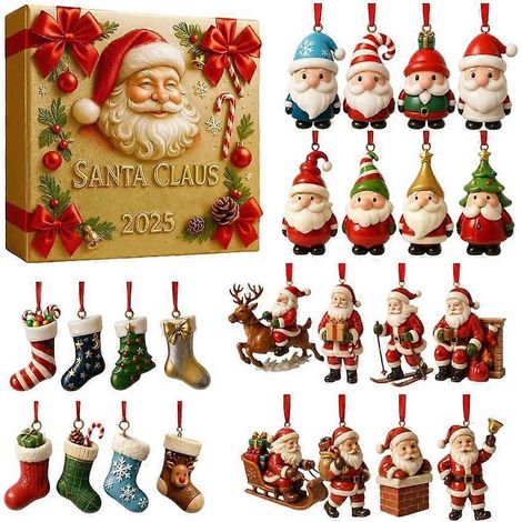 Calendrier de l'Avent 24 jours, décoration de Noël en acrylique plat 2D représentant le Père Noël, à suspendre, pour sapin. (1/5)