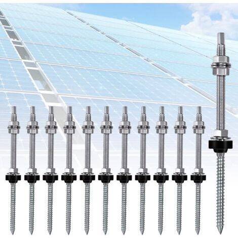 Lot de 12 vis de fixation panneau solaire M10 x 200 mm – Acier inoxydable – Double filetage – Résistance à la corrosion – Installation facile (1/5)
