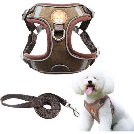 Adjustable Walking Harness and Breathable Soft Padded Reflective Harness for Small and Medium Dogs and Cats (M, Brown) (1/5)