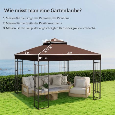 Toiture de remplacement 3 x 3 m pour gazebo, bâche de remplacement avec trous de drainage, protection solaire UPF 30+, couleur café (1/5)