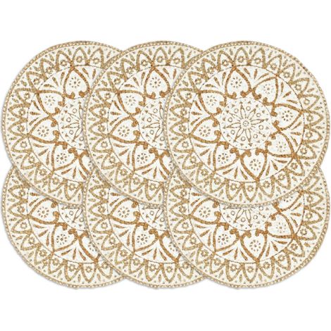 Placemats 6 pcs White 38 cm Round Jute vidaXL