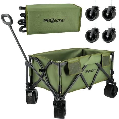 Carrello pieghevole premium per spiaggia e campeggio - Verde militare (1/5)