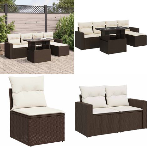 vidaXL Salon de jardin avec coussins 6 pcs marron résine tressée (1/5)