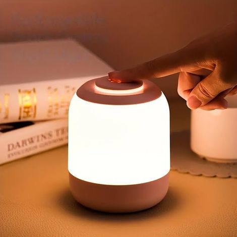 Touch-Nachtlicht, LED-Nachttischlampe mit 3 Helligkeitsstufen, tragbare Tischlampe, ideales Geschenk für Männer, Jugendliche und Kinder, Weiß