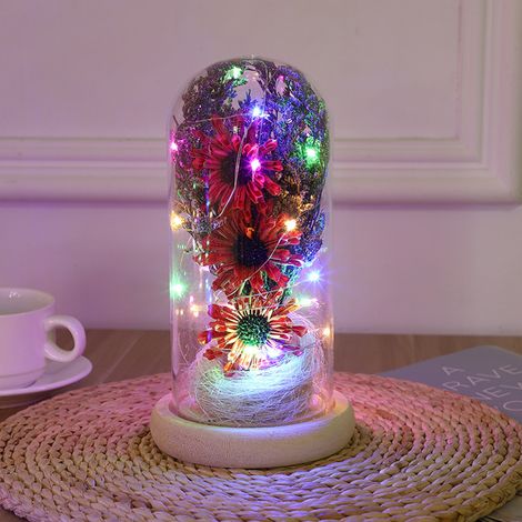 Hochwertiges, konserviertes Blumenarrangement aus Quarzglas, künstliche Sonnenblume mit LED-Beleuchtung, Geschenk zum Valentinstag/Muttertag, 13,5 x 13,5 x 24,5 cm, Stiel aus PET-Kunststoff, 3 AA-Batt (1/5)