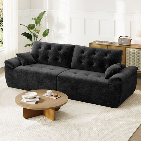 Canapé compressé modulable style nuage scandinave 275cm noir en chenille,Mousse compressée haute densité,Canapé doux pour salon