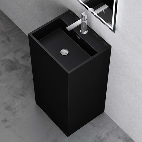 doporro Lavandino a Colonna, Lavandino su Piedistallo 50X42X90cm, Lavabo su Colonna per Bagni da Minerale Fuso Colossum34, un Foro per la Rubinetteria, Nero
