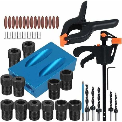 57 pièces, gabarit perçage oblique, guide perçage bois 15° avec adaptateurs 6/8/10 mm pour assemblage meuble et bricolage