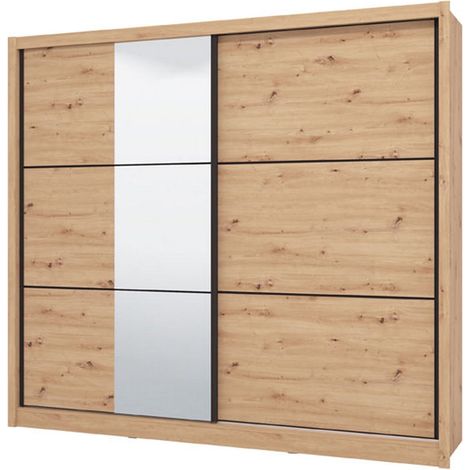 Guardaroba 2 Ante Sergnano, Armadio Camera da Letto Appendiabiti, 9 Ripiani, 2 Ante, 242x215.5h cm Marrone Rovere Nodi
