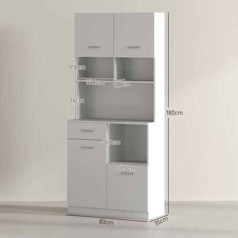 Meuble en bois avec tiroirs, 4 placards et 3 étagères ouvertes, 80 x 35 x 180 cm, blanc (1/5)