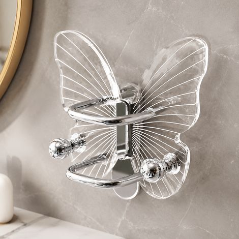 Support à peignoir transparent avec papillon et strass, organisateur de brosses mural pour meuble de salle de bains, présentoir à bijoux, rangement d'accessoires capillaires (transparent) (1/5)