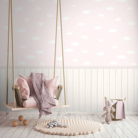 Fototapete Profhome 398163 heißgeprägte Vliestapete leicht strukturiert Kindertapete matt rosa hell-rosa creme-weiß hell-grau 1,59 m x 2,8 m