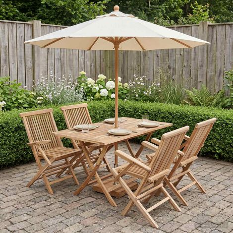 Teenpull – Gartenmöbel Set 5 Stk. Natur Massivholz Teak (1/5)