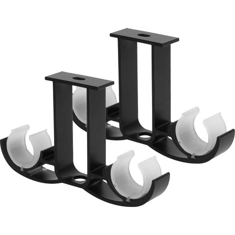 Support de Tringle à Rideaux Double en Aluminium, 2 Pièces, Fixation Plafond, Noir, Accessoire pour Rideaux, Compatible Barre de 28 Mm, Installation Solide et Solide, (1/5)