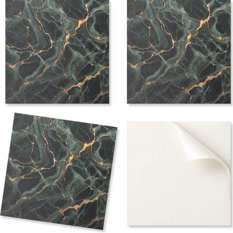 Azulejos de vinilo autoadhesivos para pared de interiores con dise帽o de m谩rmol veteado, 4x50x50 cm.